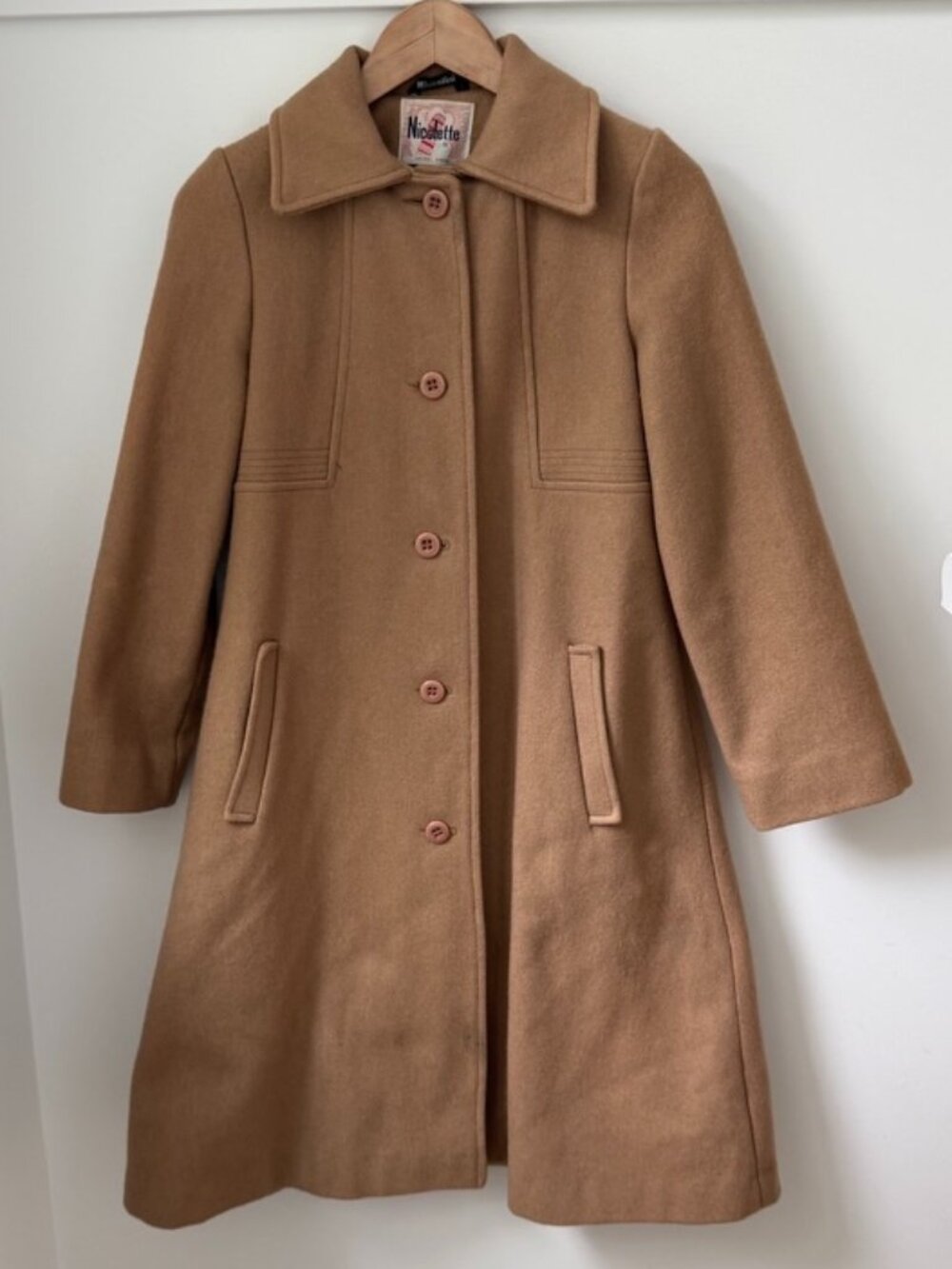Vintage NICOLETTE BY NICCOLINI Camel Wool Blend Trench Coat ILGWU Union Made S M